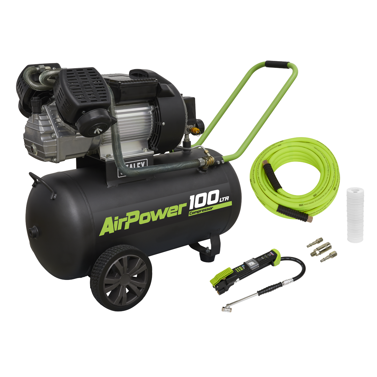 Sealey SAC10030VEKIT 100L Direct Drive V-Twin Air Compressor 3hp with Air Accessory Kit