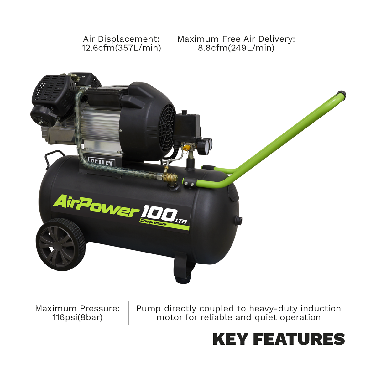 Sealey SAC10030VE 100L V-Twin Direct Drive Air Compressor 3hp