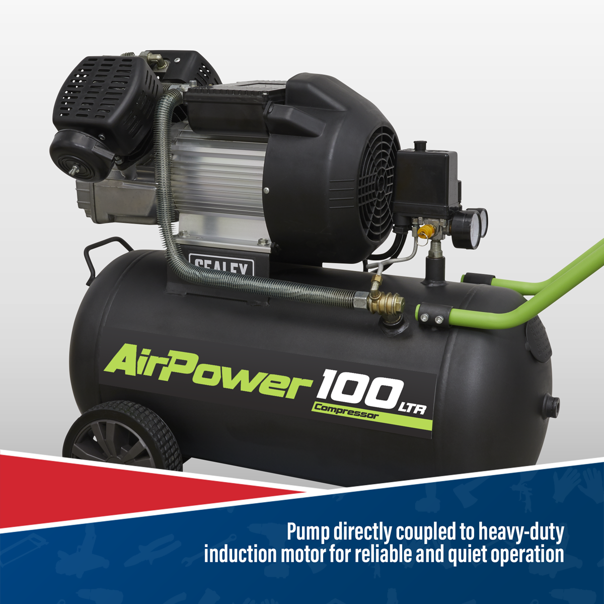 Sealey SAC10030VE 100L V-Twin Direct Drive Air Compressor 3hp
