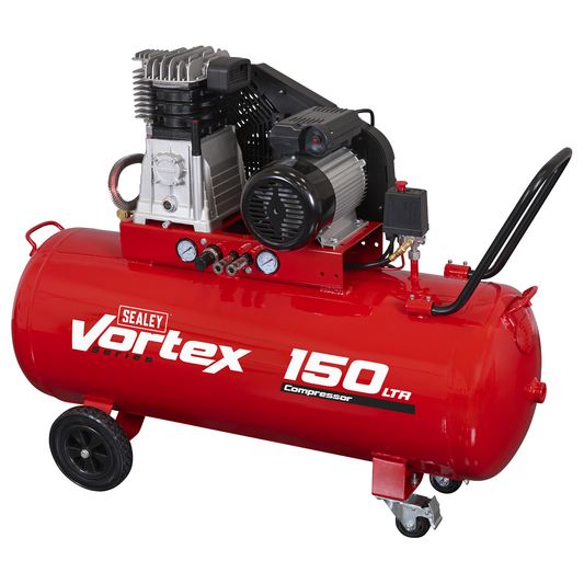Sealey SAC1153B 150L Belt Drive Air Compressor with Cast Cylinders & Wheels 3.5hp