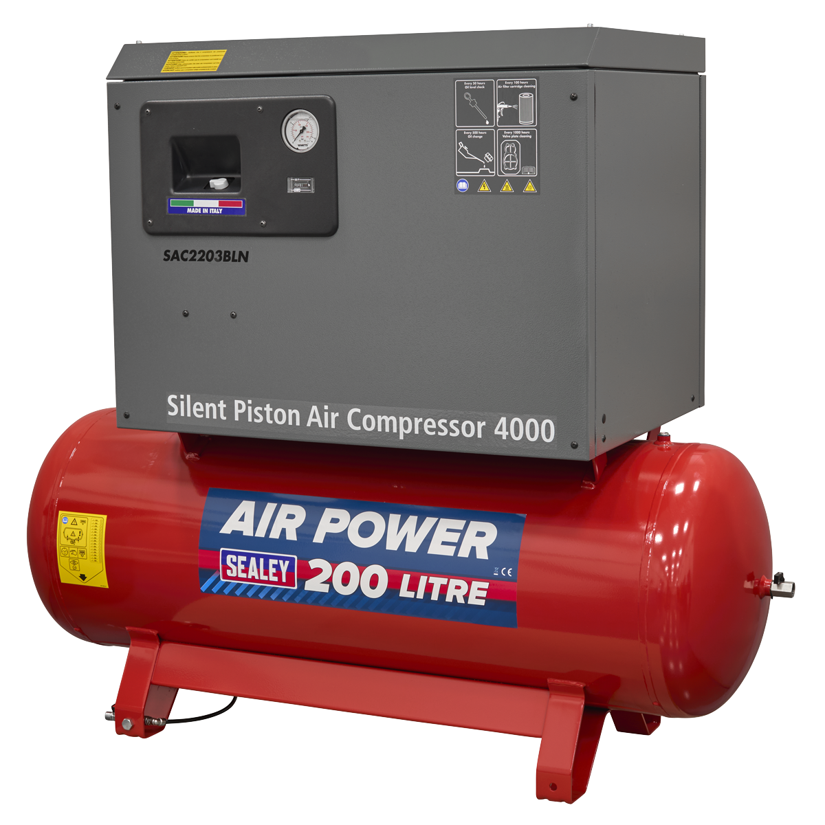 Sealey SAC2203BLN 200L Low Noise Belt Drive Air Compressor with Cast Cylinders 3hp