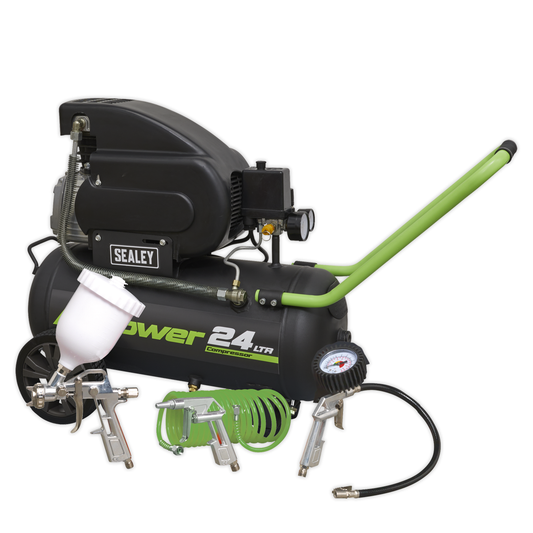 Sealey SAC2420EPK 24L Direct Drive Air Compressor 2hp with 4pc Air Accessory Kit