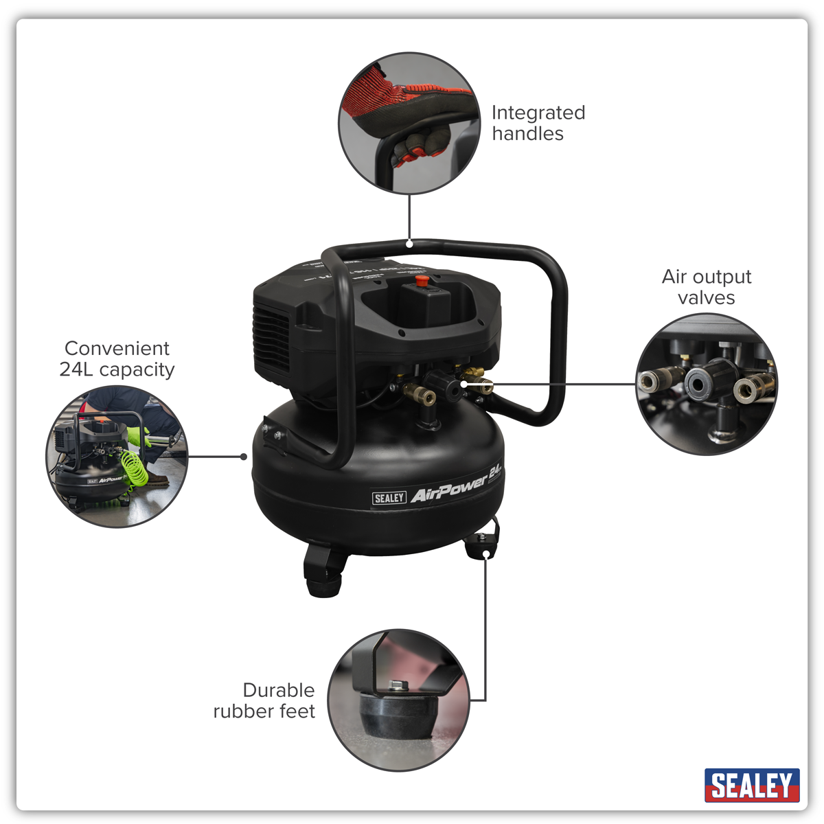 Sealey SAC24V 24L Oil Free Belt Drive Vertical Compressor 2hp