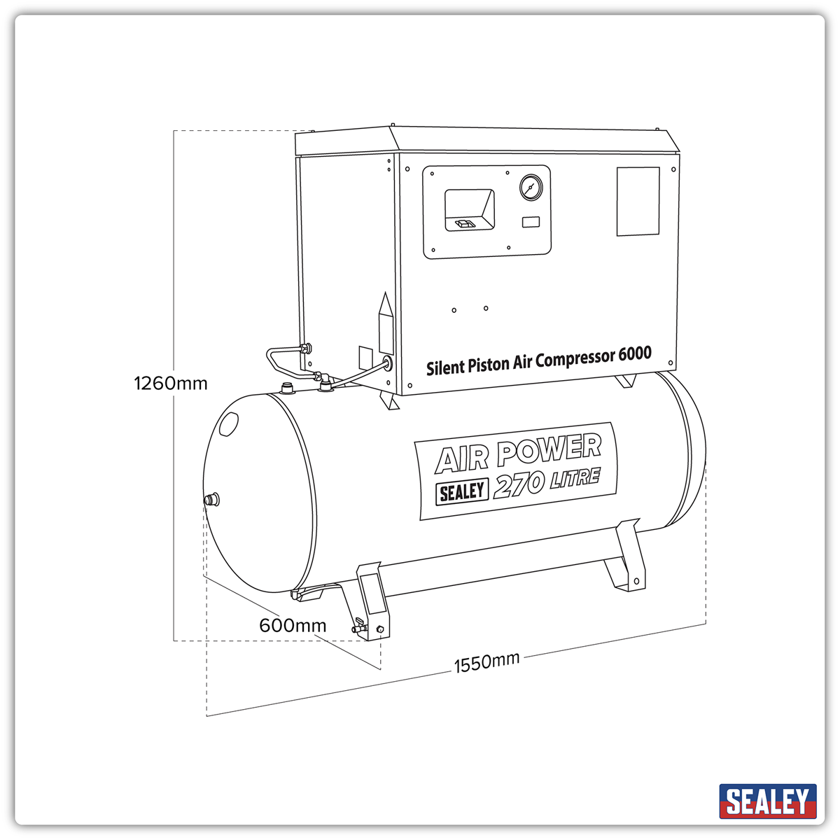 Sealey SAC42755BLN 270L Low Noise Belt Drive Air Compressor with Cast Cylinders 5.5hp 2-Stage