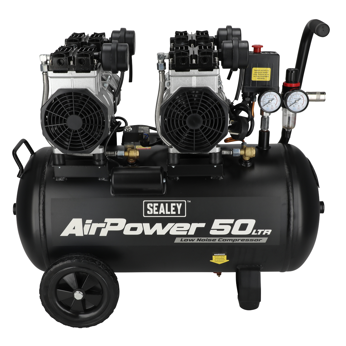 Sealey SAC5001S 50L Low Noise Oil Free Direct Drive Air Compressor 2 x 2hp