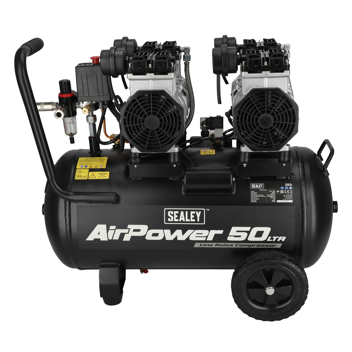 Sealey SAC5001S 50L Low Noise Oil Free Direct Drive Air Compressor 2 x 2hp
