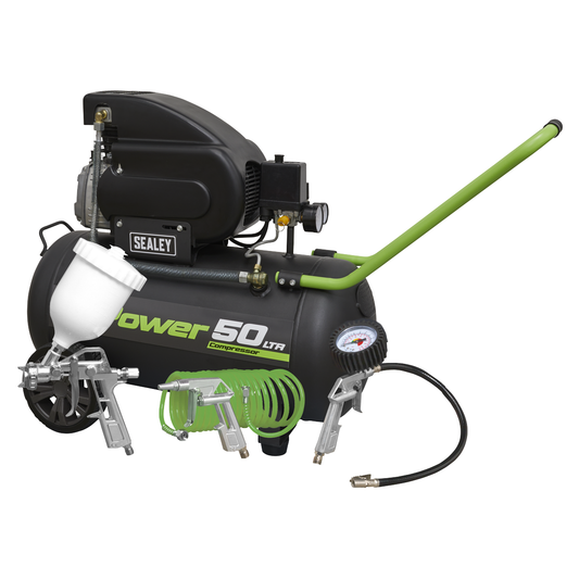 Sealey SAC5020EPK 50L Direct Drive Air Compressor 2hp with 4pc Air Accessory Kit