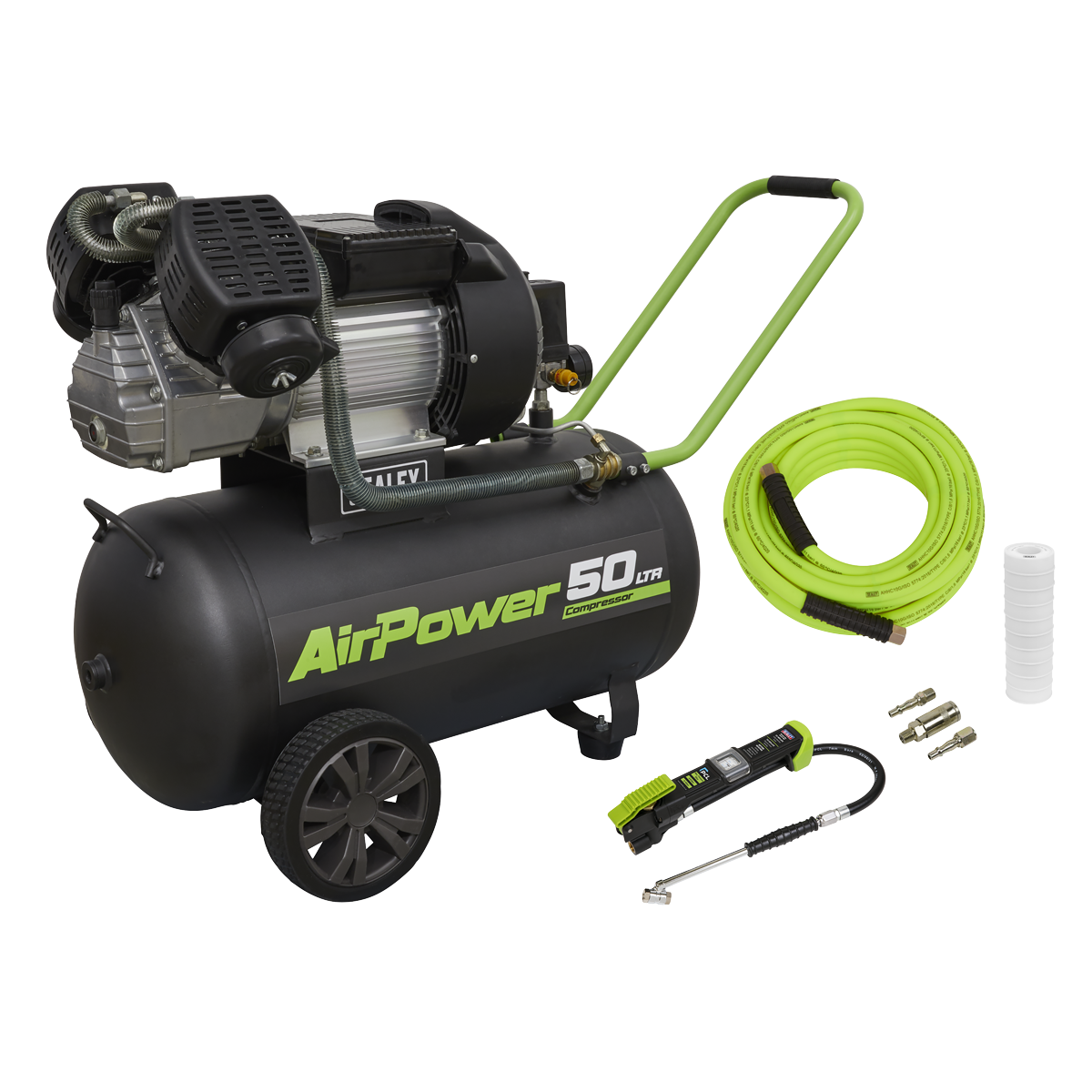 Sealey SAC5030VEKIT 50L V-Twin Direct Drive Air Compressor 3hp with Air Accessory Kit