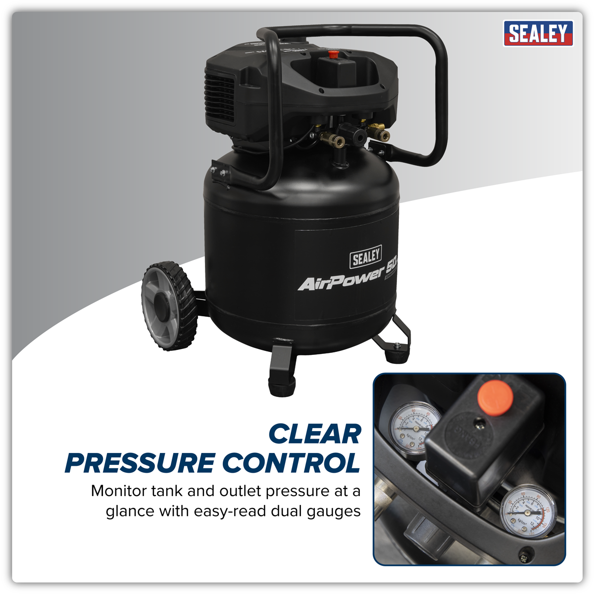 Sealey SAC50V 50L Oil Free Belt Drive Vertical Compressor 2hp