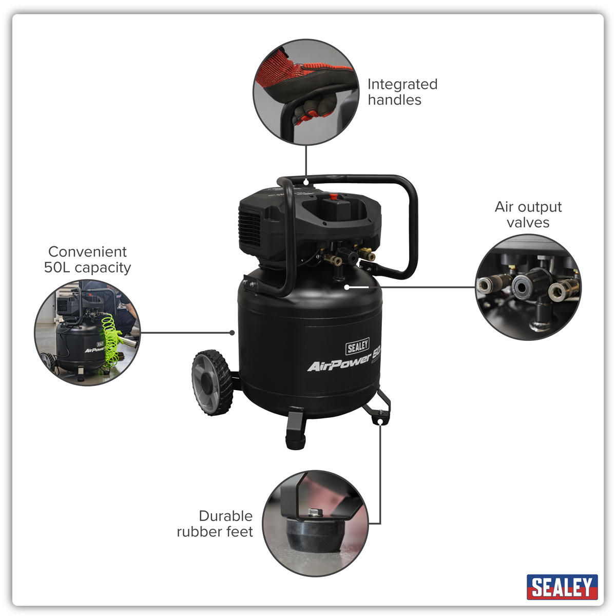 Sealey SAC50V 50L Oil Free Belt Drive Vertical Compressor 2hp