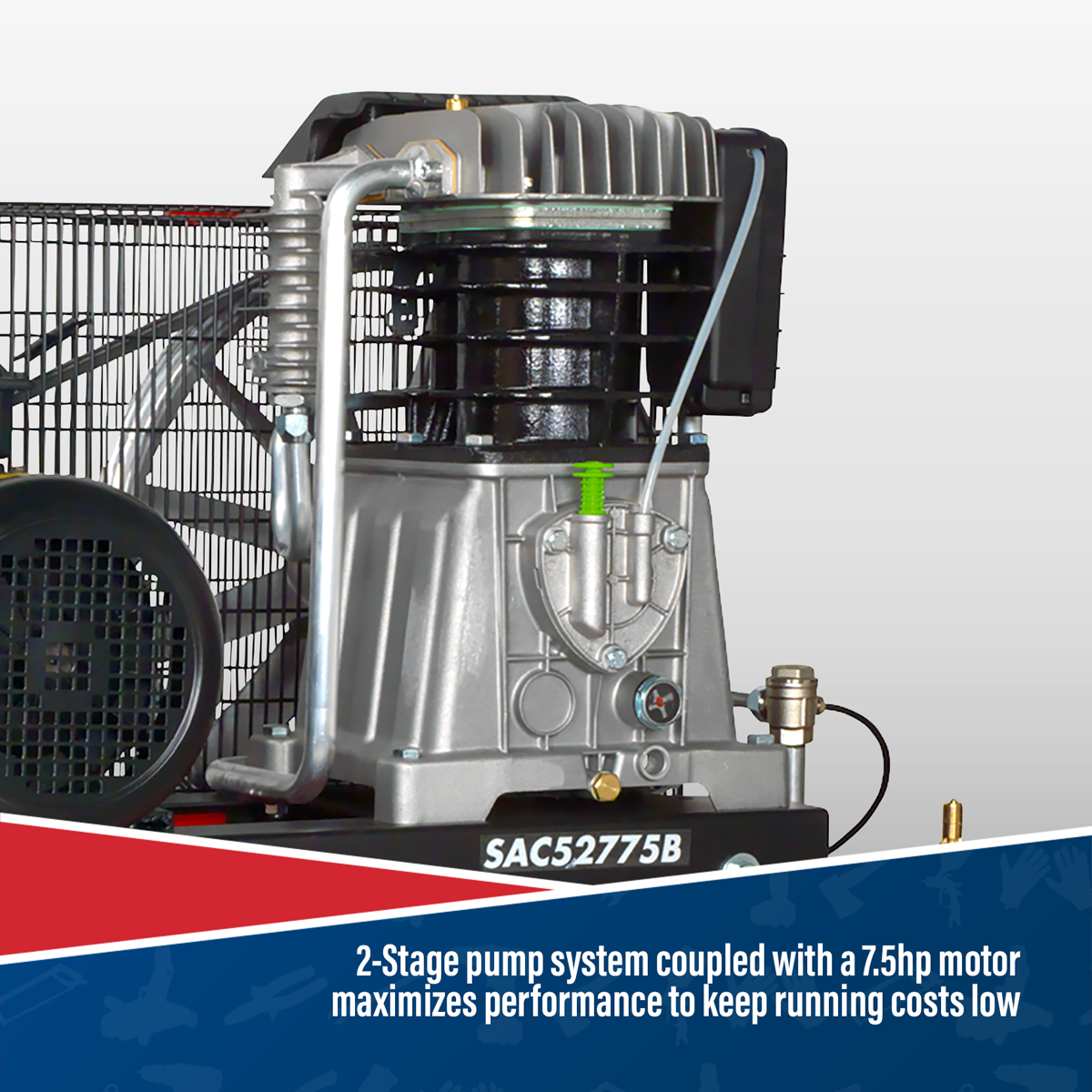 Sealey SAC52775B 270L Belt Drive Air Compressor with Cast Cylinders 7.5hp 2-Stage