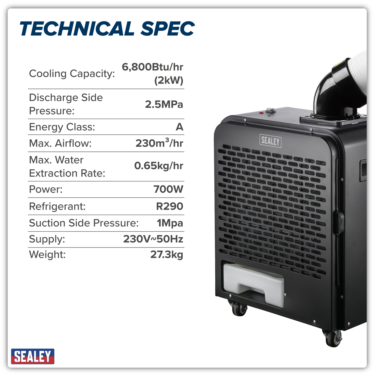 Sealey SAC7001 Industrial Spot Cooler Air Conditioner/Air Cooler 6,800Btu/hr (2kW)