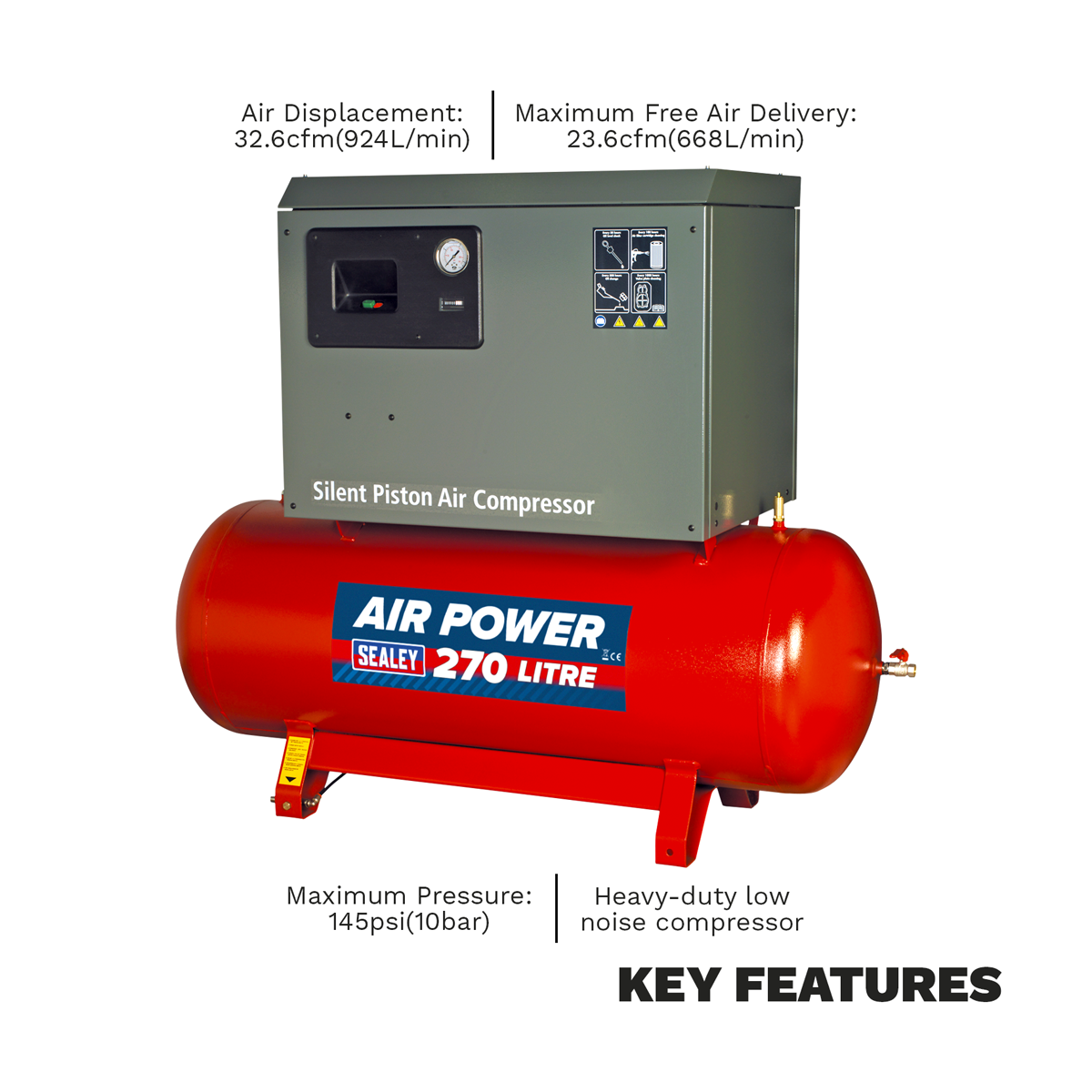 Sealey SAC72775BLN 270L Low Noise Belt Drive Air Compressor with Cast Cylinders 7.5hp 2-Stage