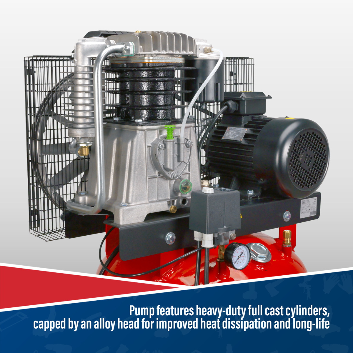 Sealey SACV52775B 270L Vertical Belt Drive Air Compressor with Cast Cylinders 7.5hp 2-Stage