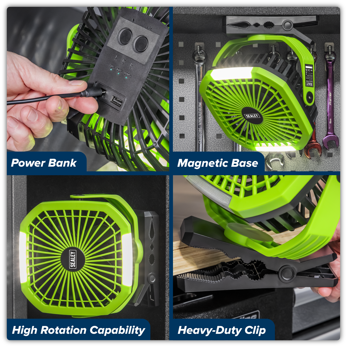 Sealey SCF8WL 8" Small Portable Clip Fan with Worklight 4-Speed