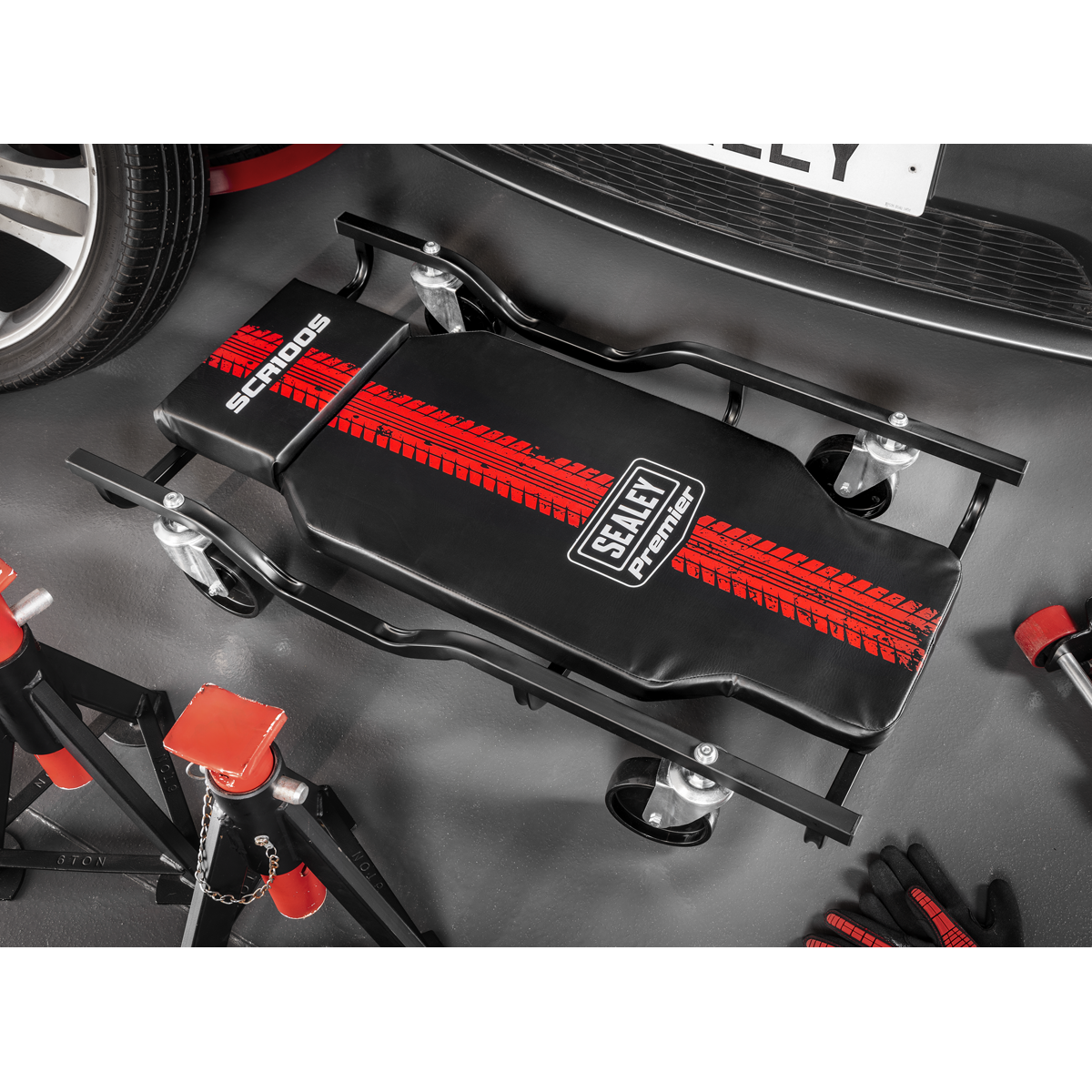 Sealey SCR100S Steel Creeper with 4 Rough Ground Wheels