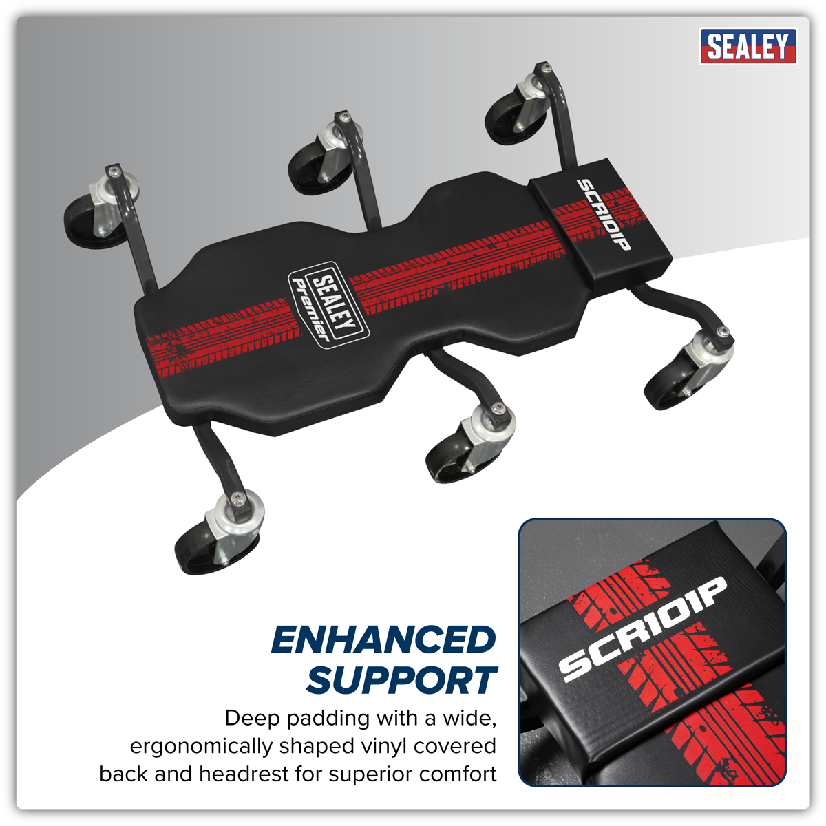 Premier SCR101P Steel Creeper with 6 Rough Ground 5" Wheels & Headrest