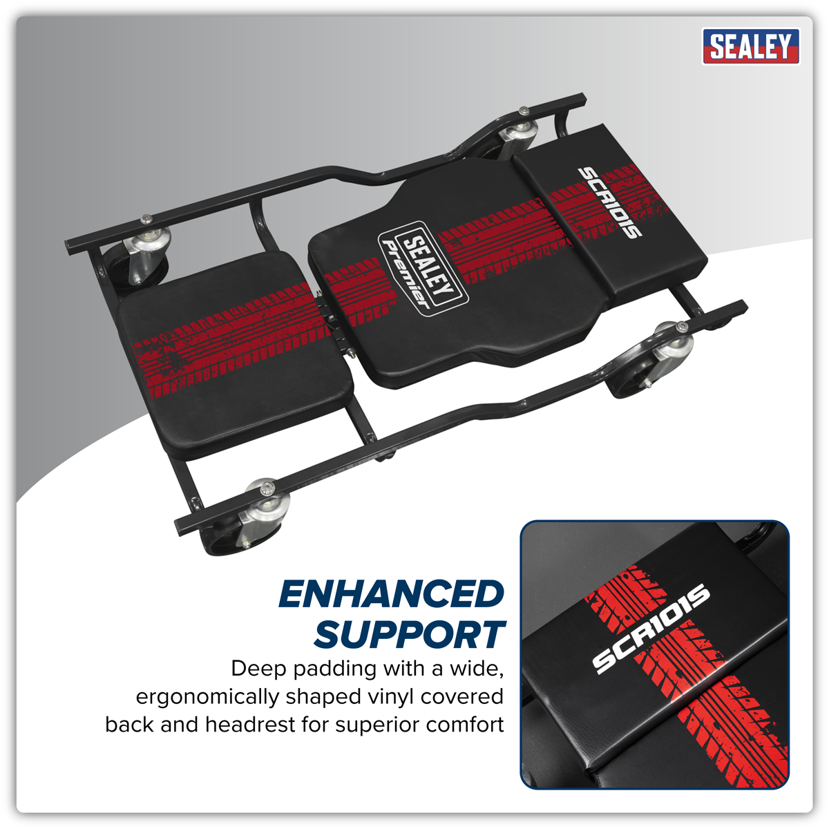 Premier SCR101S Steel Creeper with 4 Rough Ground 5" Wheels & Adjustable Back/Headrest