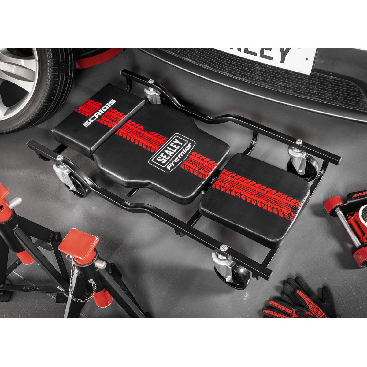 Premier SCR101S Steel Creeper with 4 Rough Ground 5" Wheels & Adjustable Back/Headrest