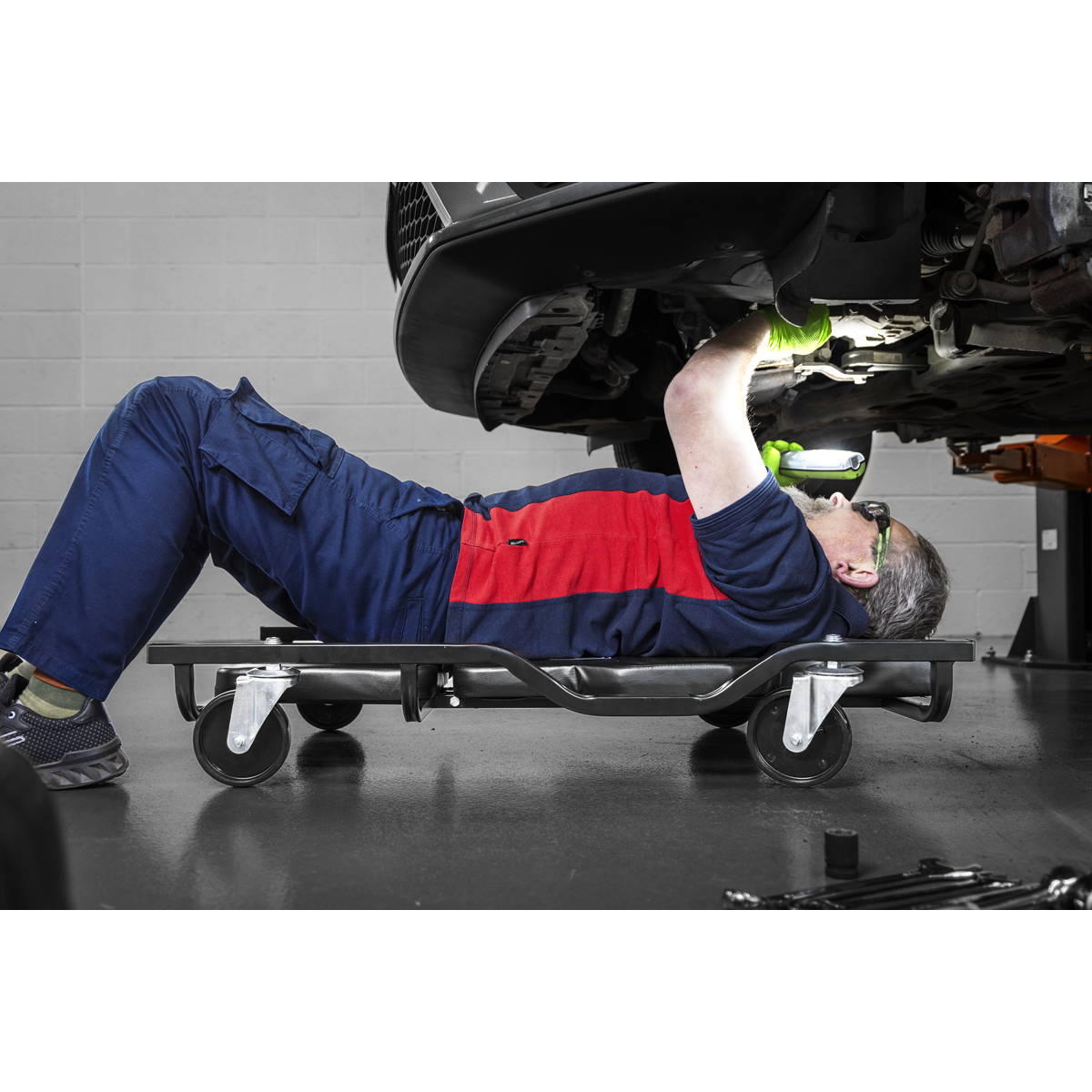 Premier SCR101S Steel Creeper with 4 Rough Ground 5" Wheels & Adjustable Back/Headrest