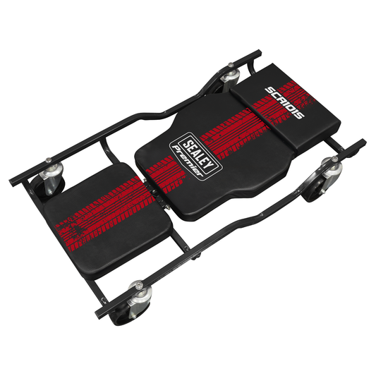 Sealey SCR101S Steel Creeper with 4 Rough Ground 5" Wheels & Adjustable Back/Headrest