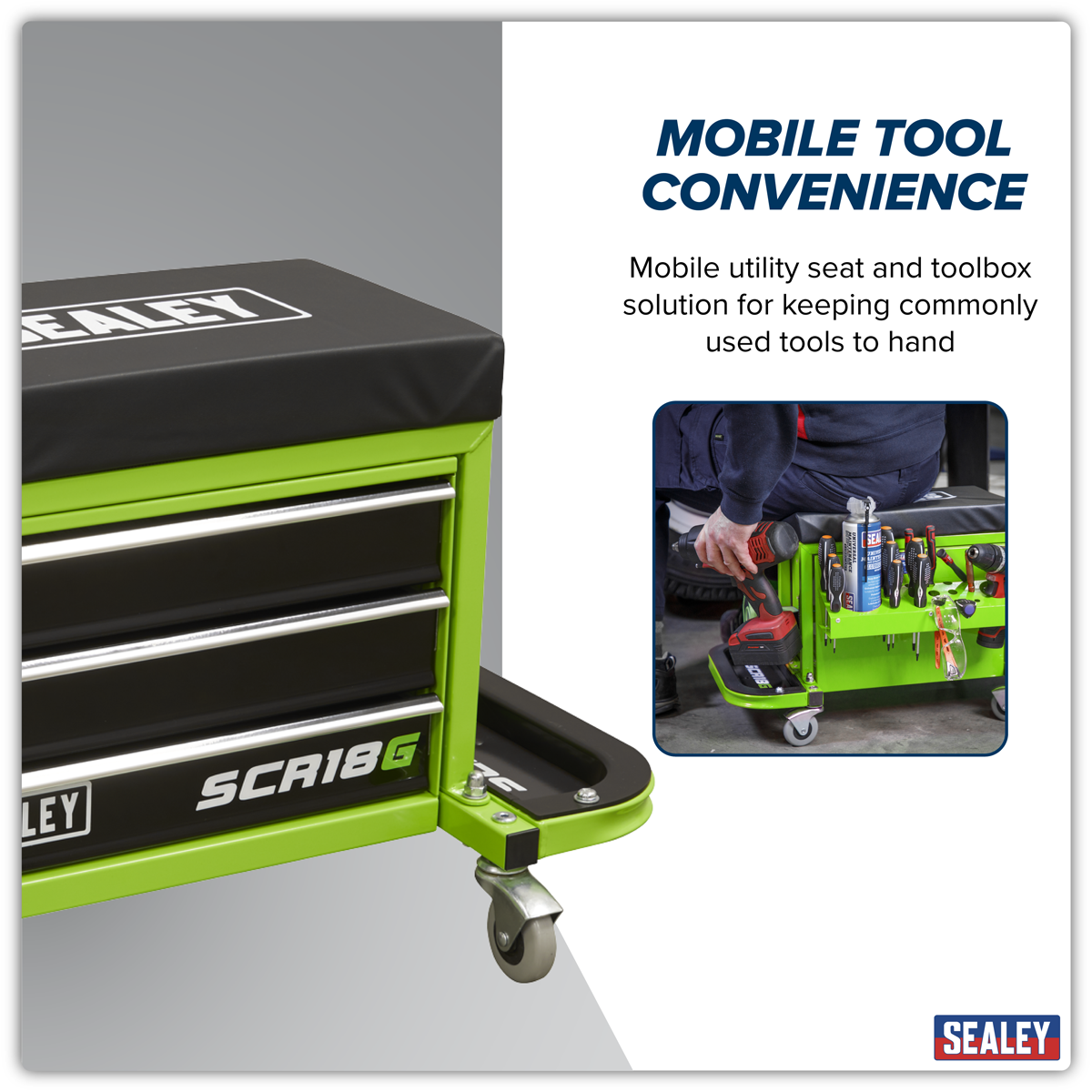 Sealey SCR18G Mechanic's Utility Seat & Toolbox - Green