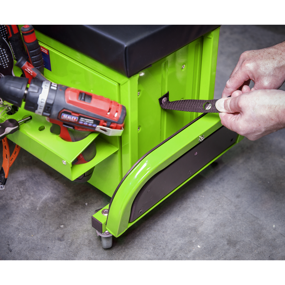 Sealey SCR18G Mechanic's Utility Seat & Toolbox - Green