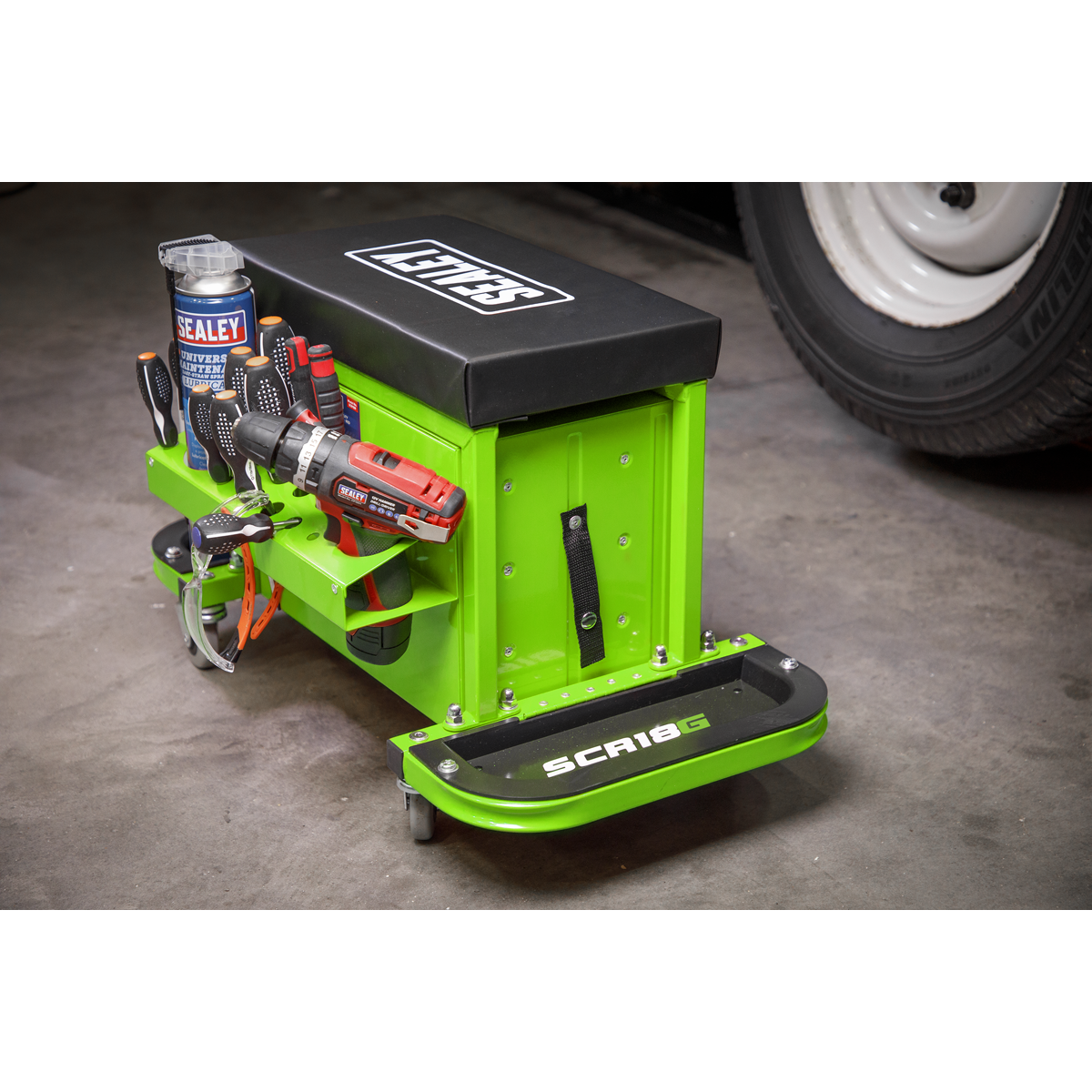 Sealey SCR18G Mechanic's Utility Seat & Toolbox - Green