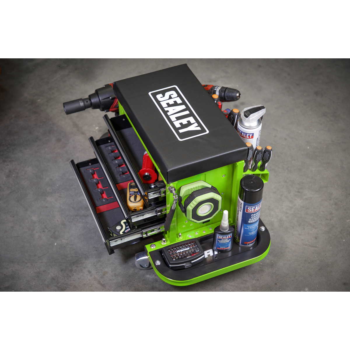 Sealey SCR18G Mechanic's Utility Seat & Toolbox - Green