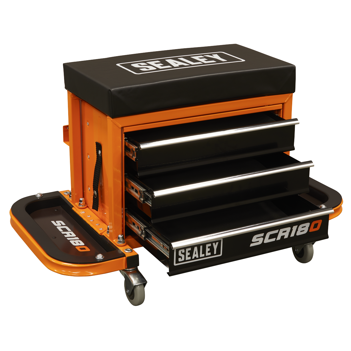 Sealey SCR18O Mechanic's Utility Seat & Toolbox - Orange
