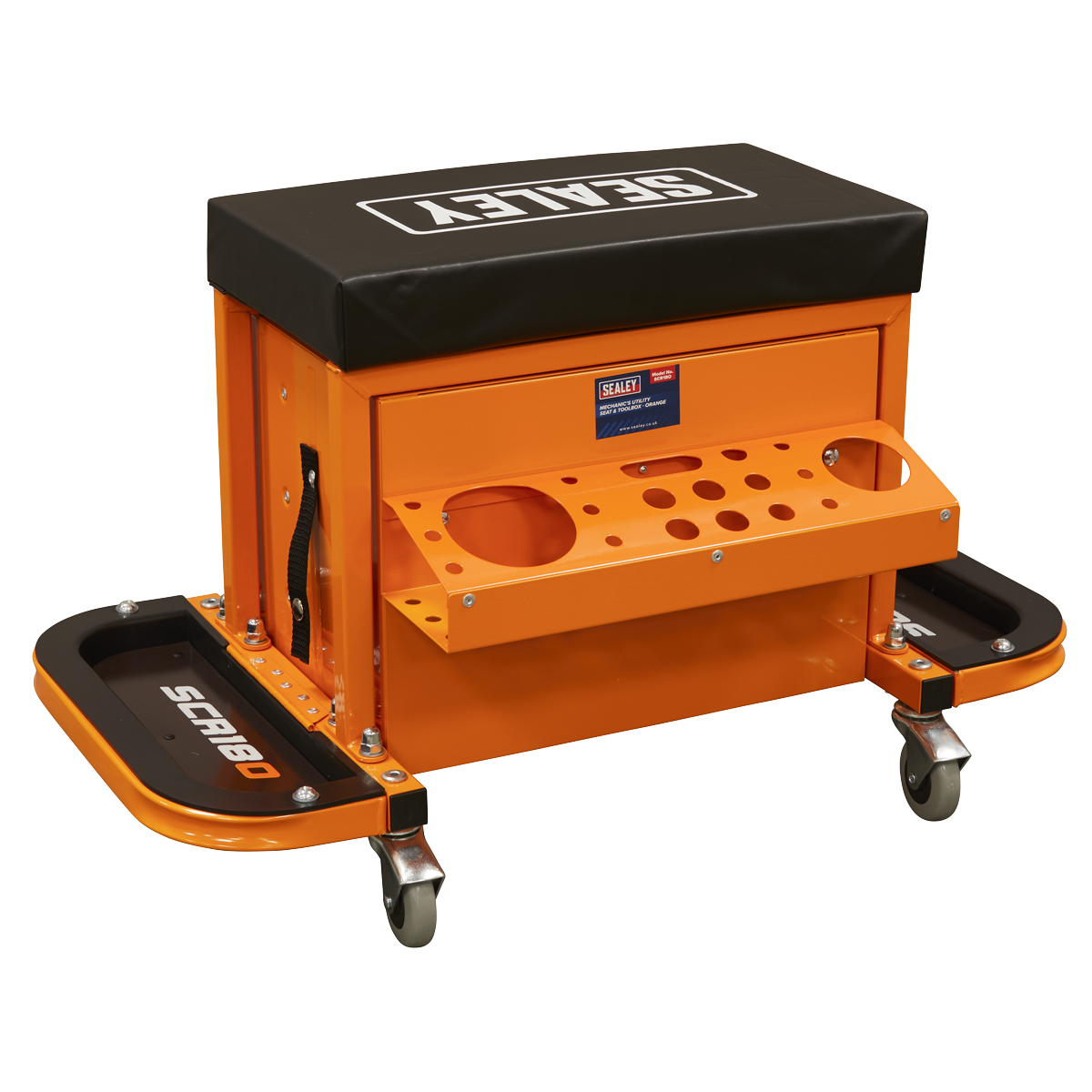 Sealey SCR18O Mechanic's Utility Seat & Toolbox - Orange