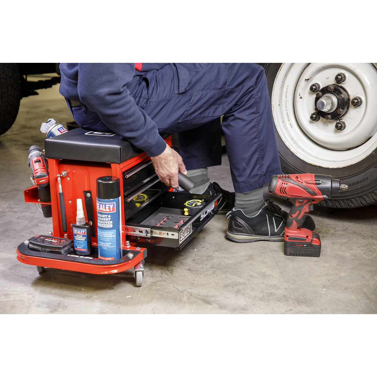 Sealey SCR18R Mechanic's Utility Seat & Toolbox - Red