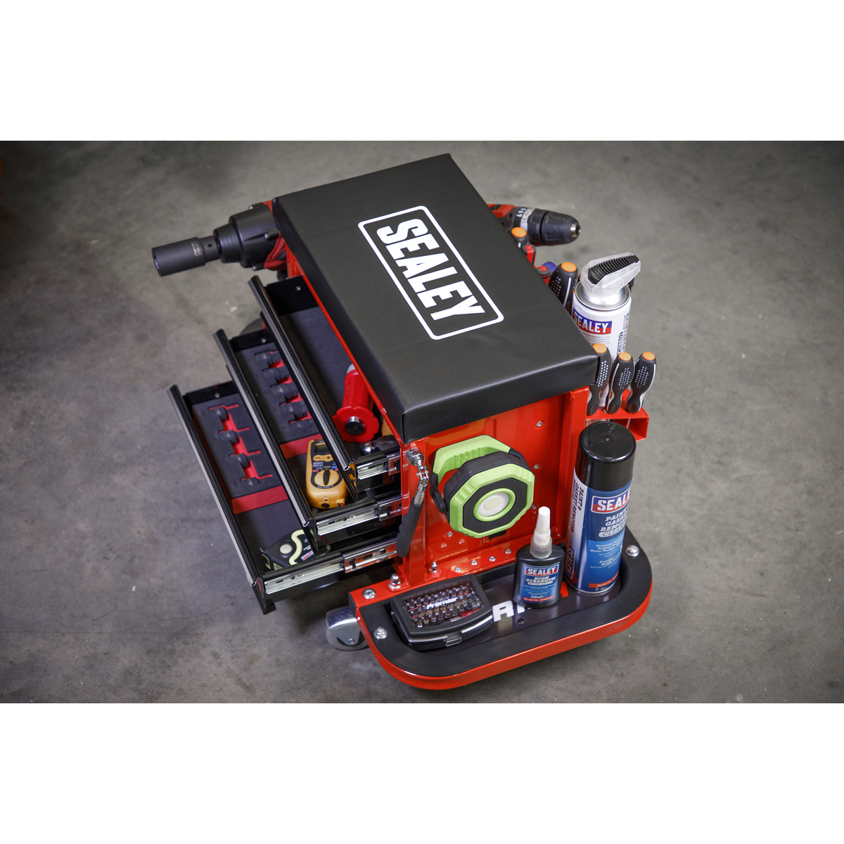 Sealey SCR18R Mechanic's Utility Seat & Toolbox - Red