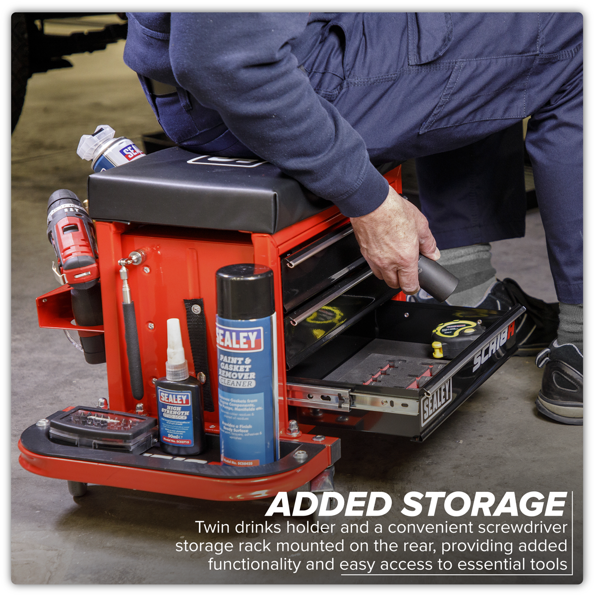 Sealey SCR18R Mechanic's Utility Seat & Toolbox - Red