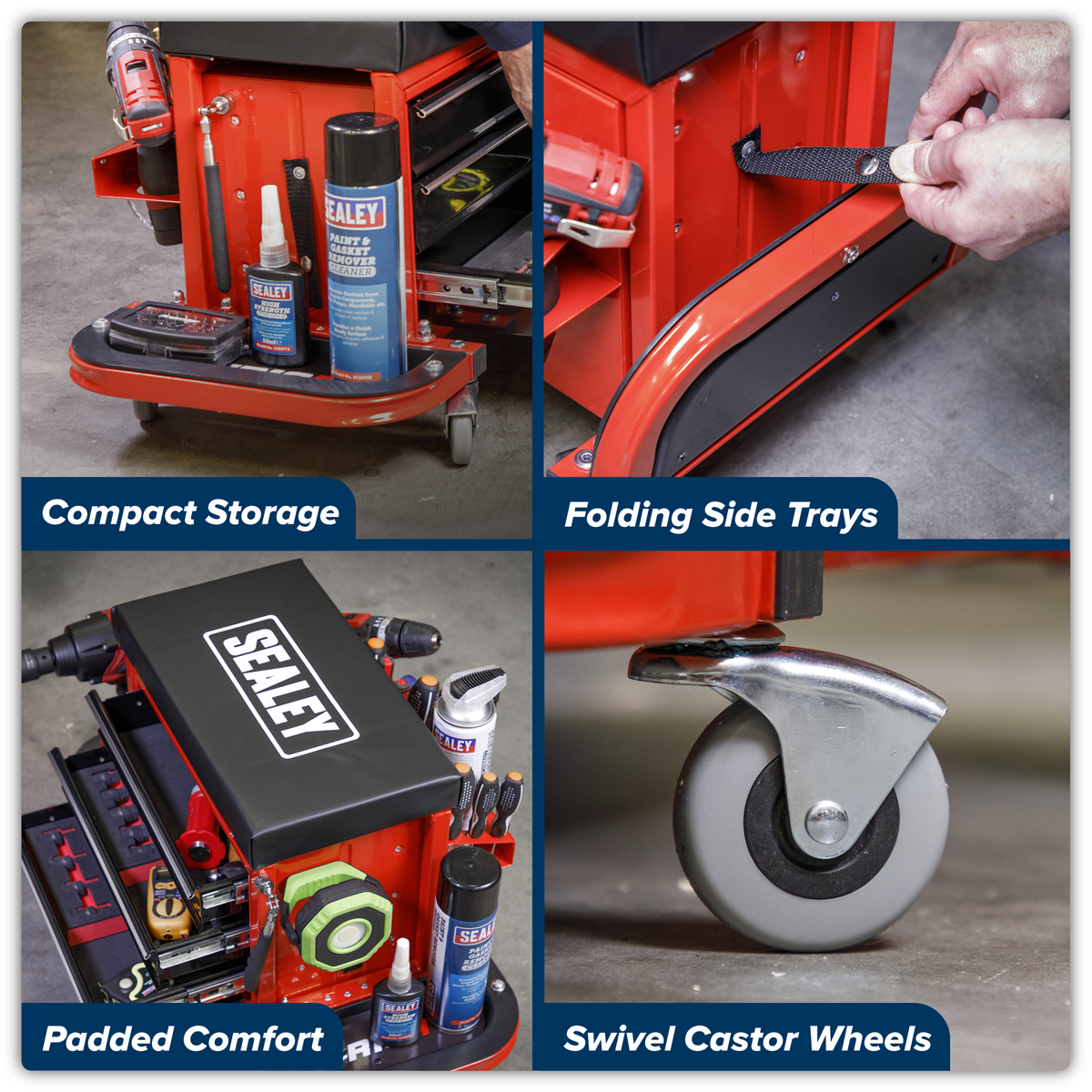 Sealey SCR18R Mechanic's Utility Seat & Toolbox - Red