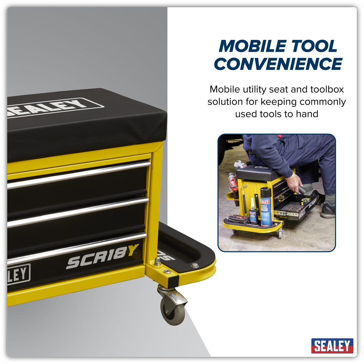 Sealey SCR18Y Mechanic's Utility Seat & Toolbox - Yellow