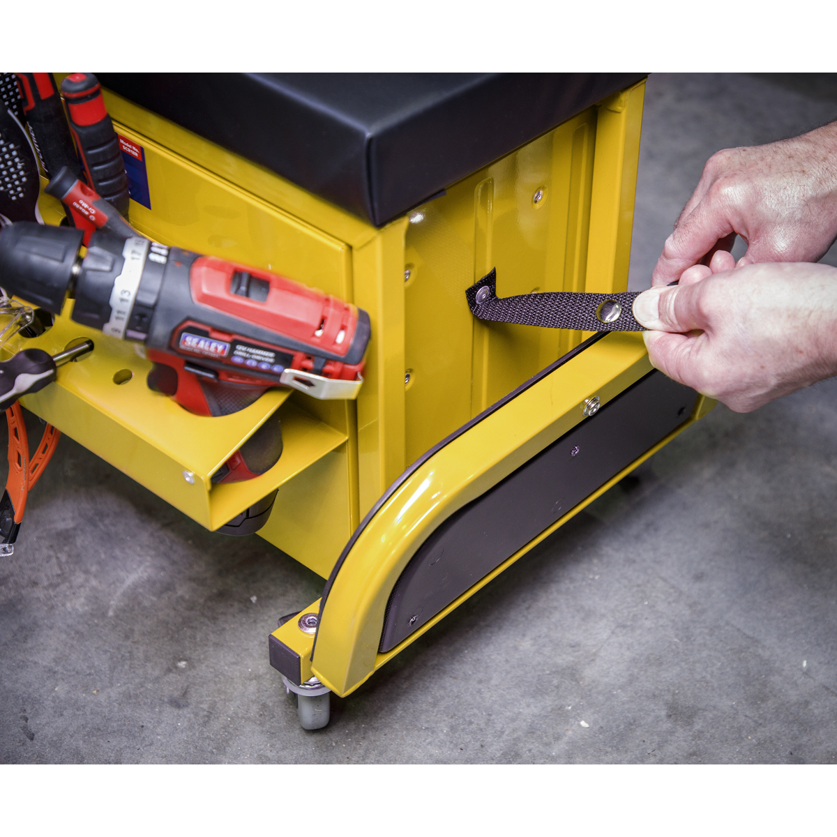 Sealey SCR18Y Mechanic's Utility Seat & Toolbox - Yellow