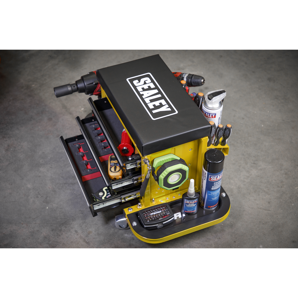 Sealey SCR18Y Mechanic's Utility Seat & Toolbox - Yellow