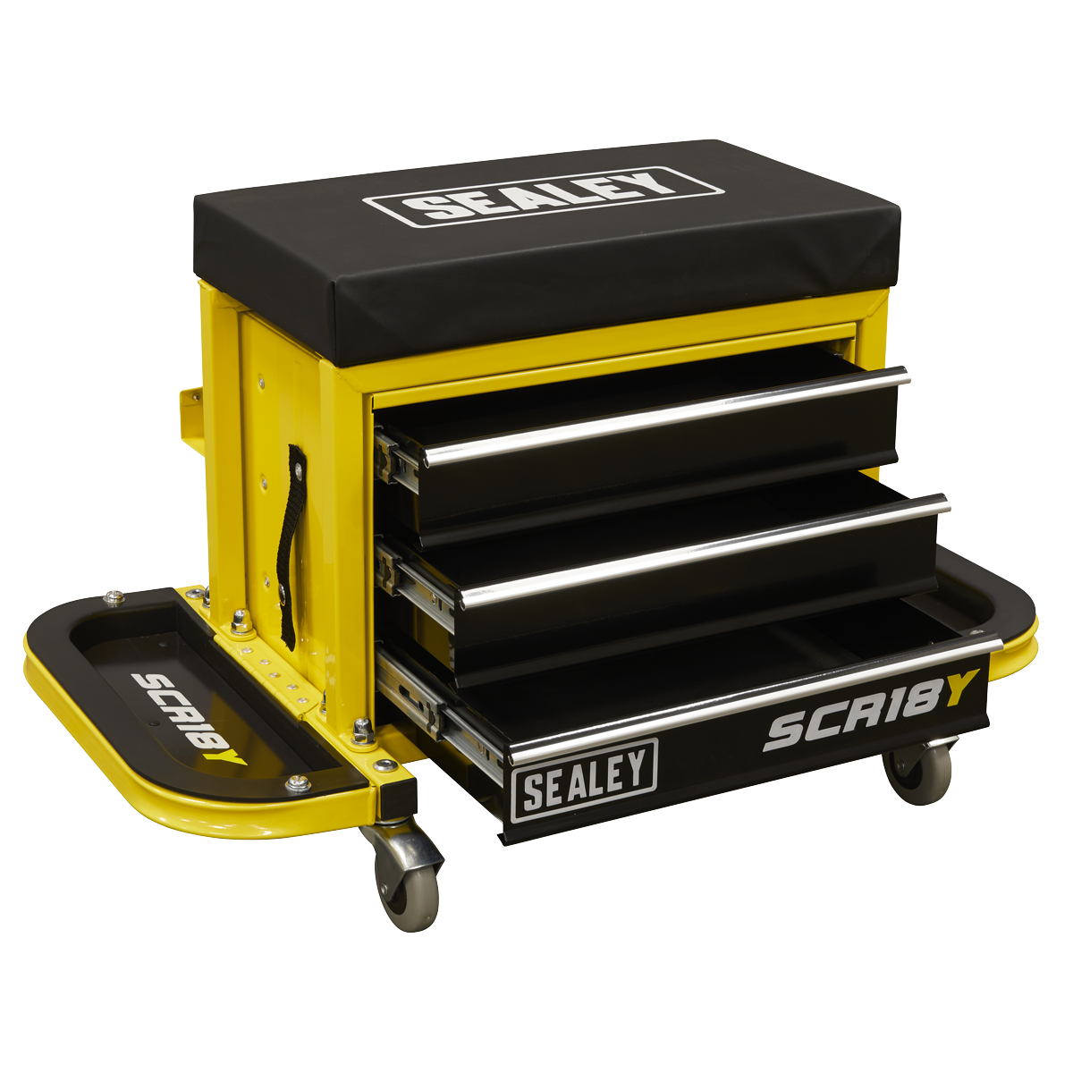 Sealey SCR18Y Mechanic's Utility Seat & Toolbox - Yellow