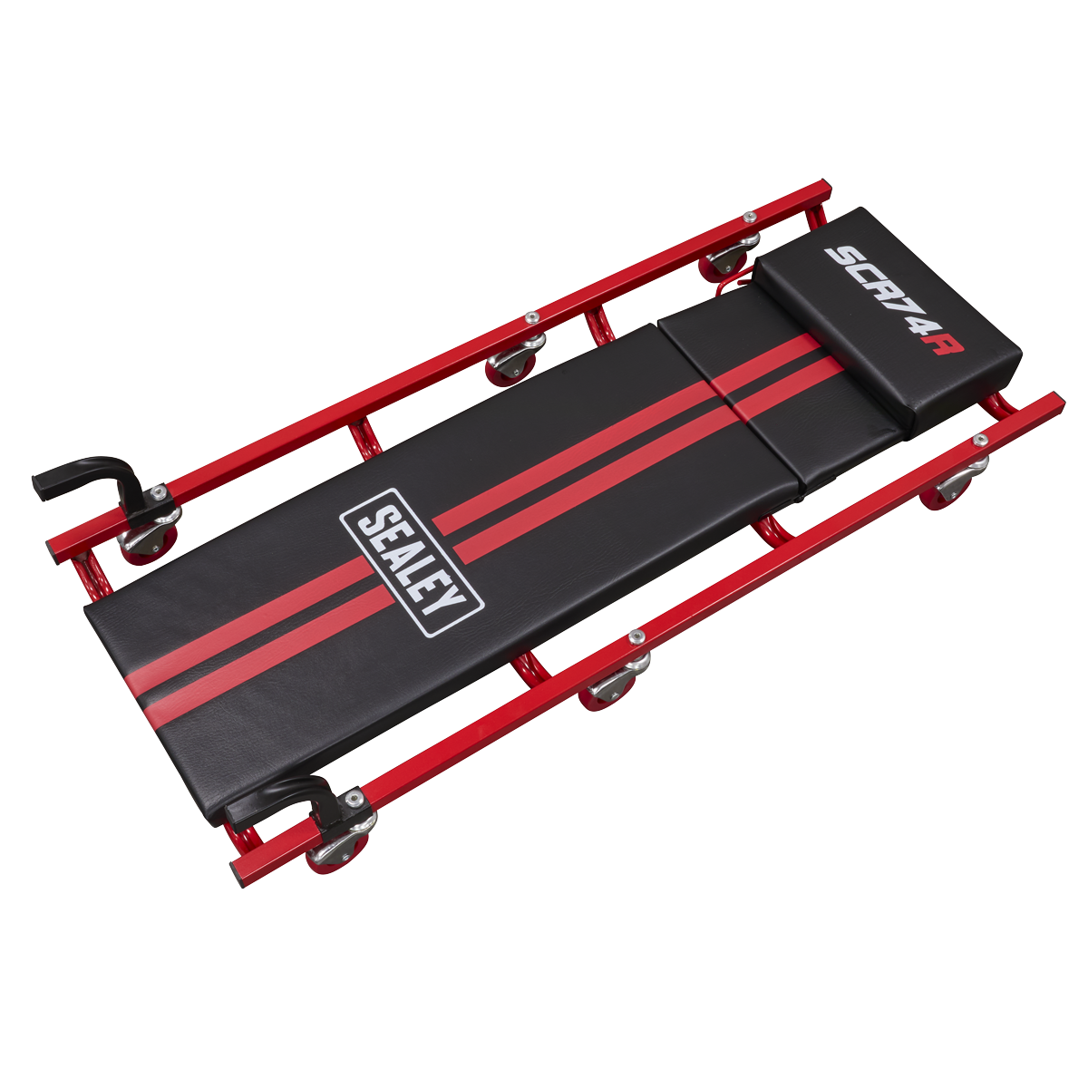 Sealey SCR74 American-Style Deluxe Creeper with Steel Frame, 6 Wheels & Adjustable Headrest 40"