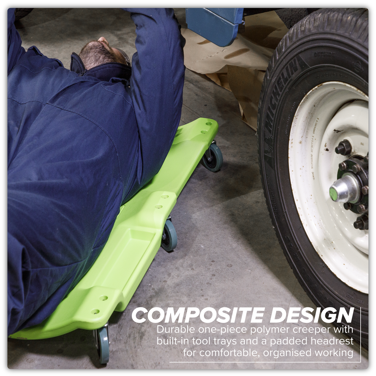 Sealey SCR80HV Composite Creeper with 6 Wheels - Hi-Vis Green