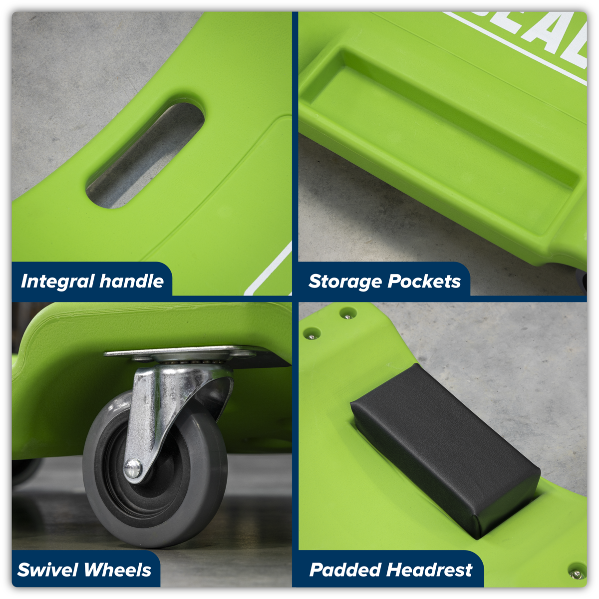 Sealey SCR80HV Composite Creeper with 6 Wheels - Hi-Vis Green