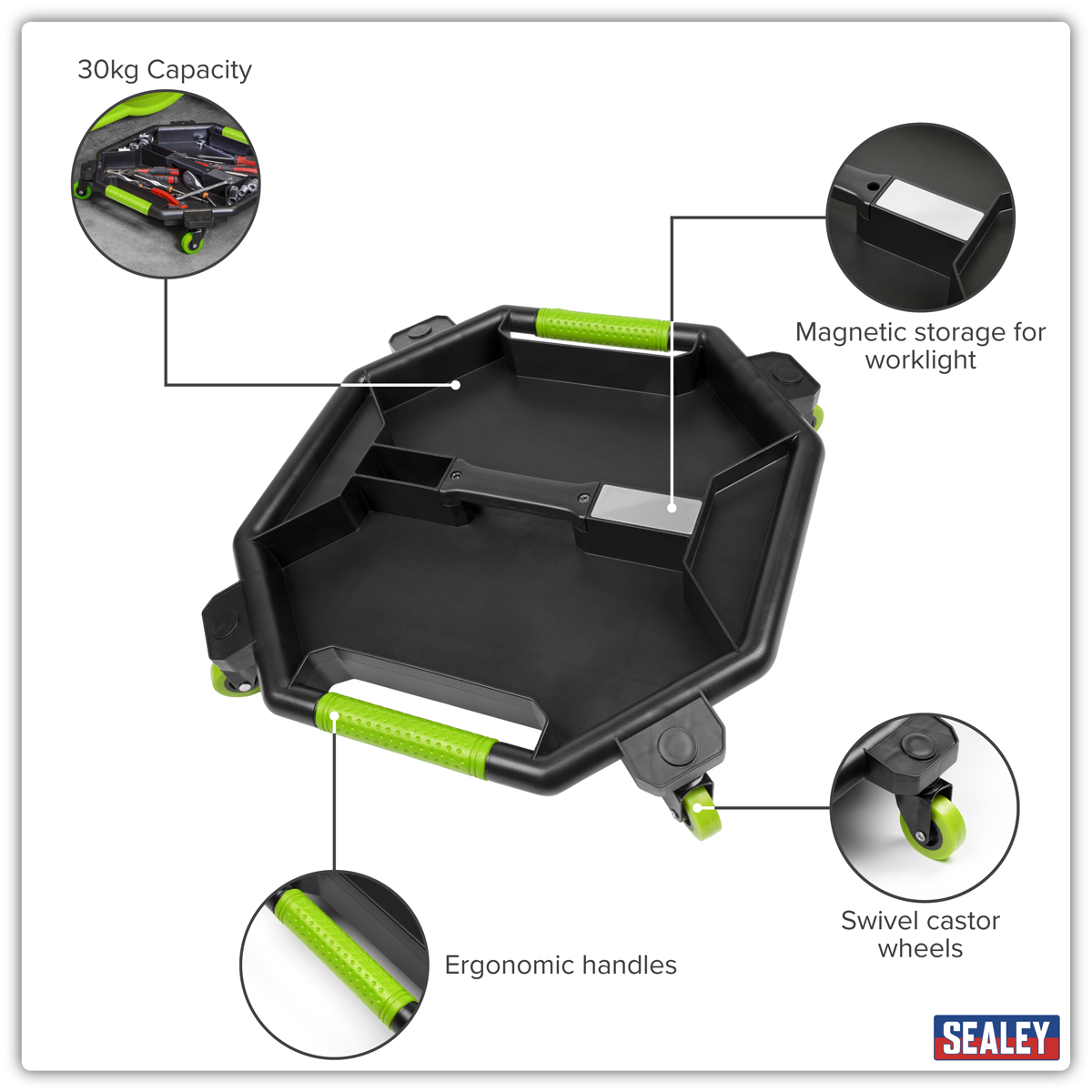 Sealey SCR86HV Creeper Tool Tray - Green