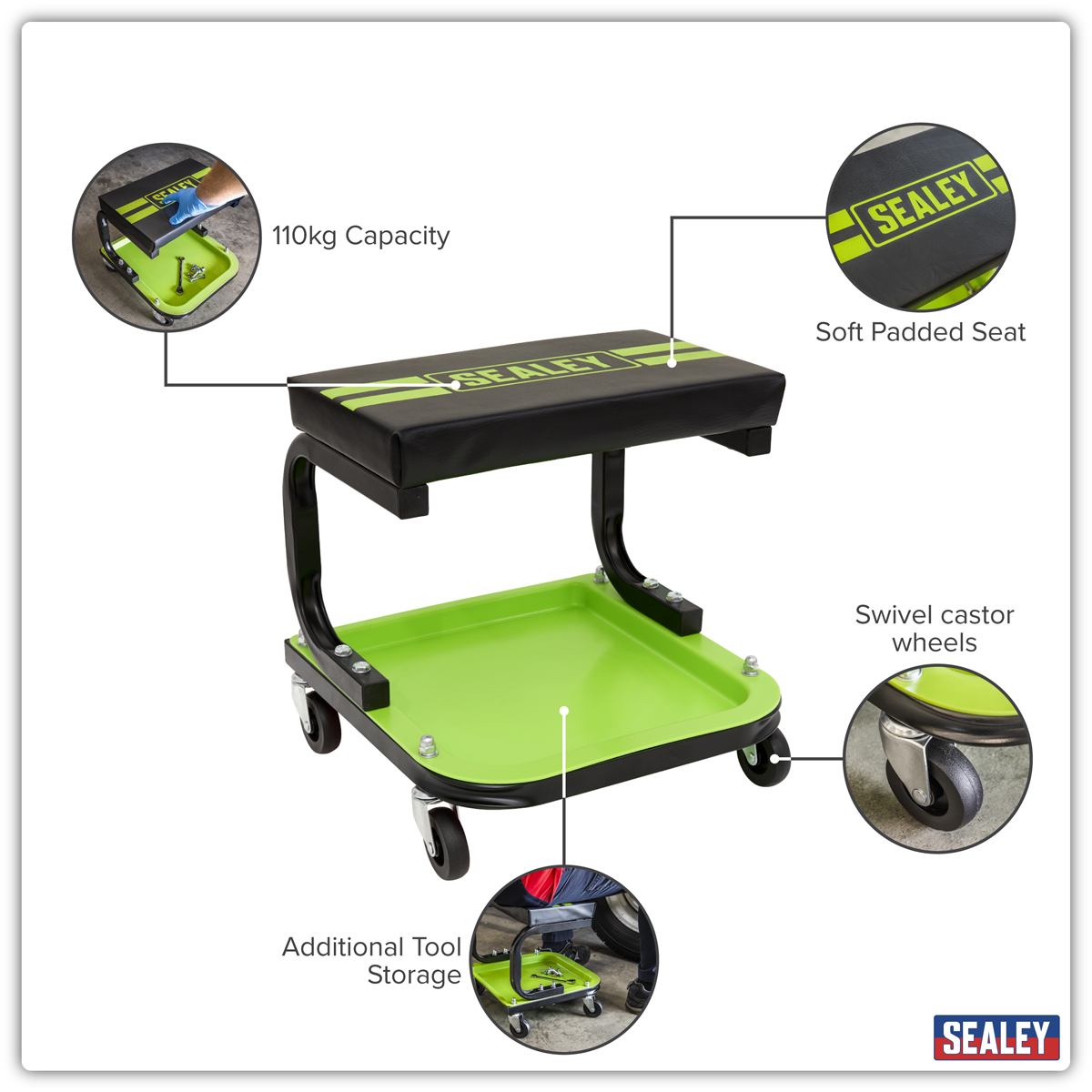 Sealey SCR9HV Mechanic's Utility Seat - Green