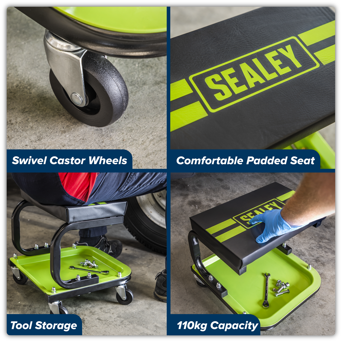Sealey SCR9HV Mechanic's Utility Seat - Green