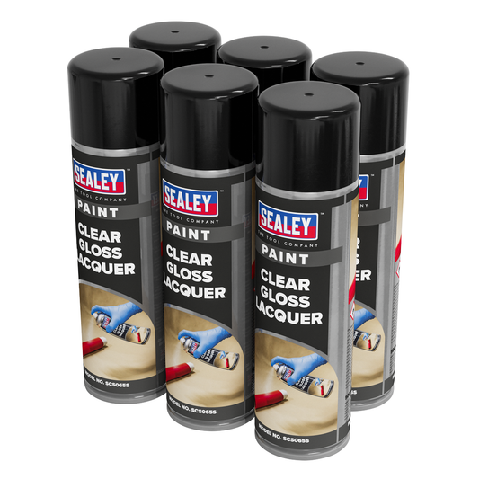 Sealey SCS065 Gloss Lacquer 500ml, Clear - Pack of 6