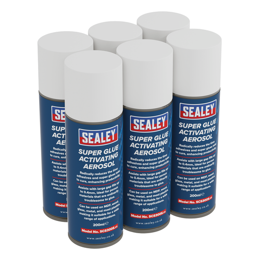 Sealey SCS300 Super Glue Activator Aerosol 200ml - Pack of 6