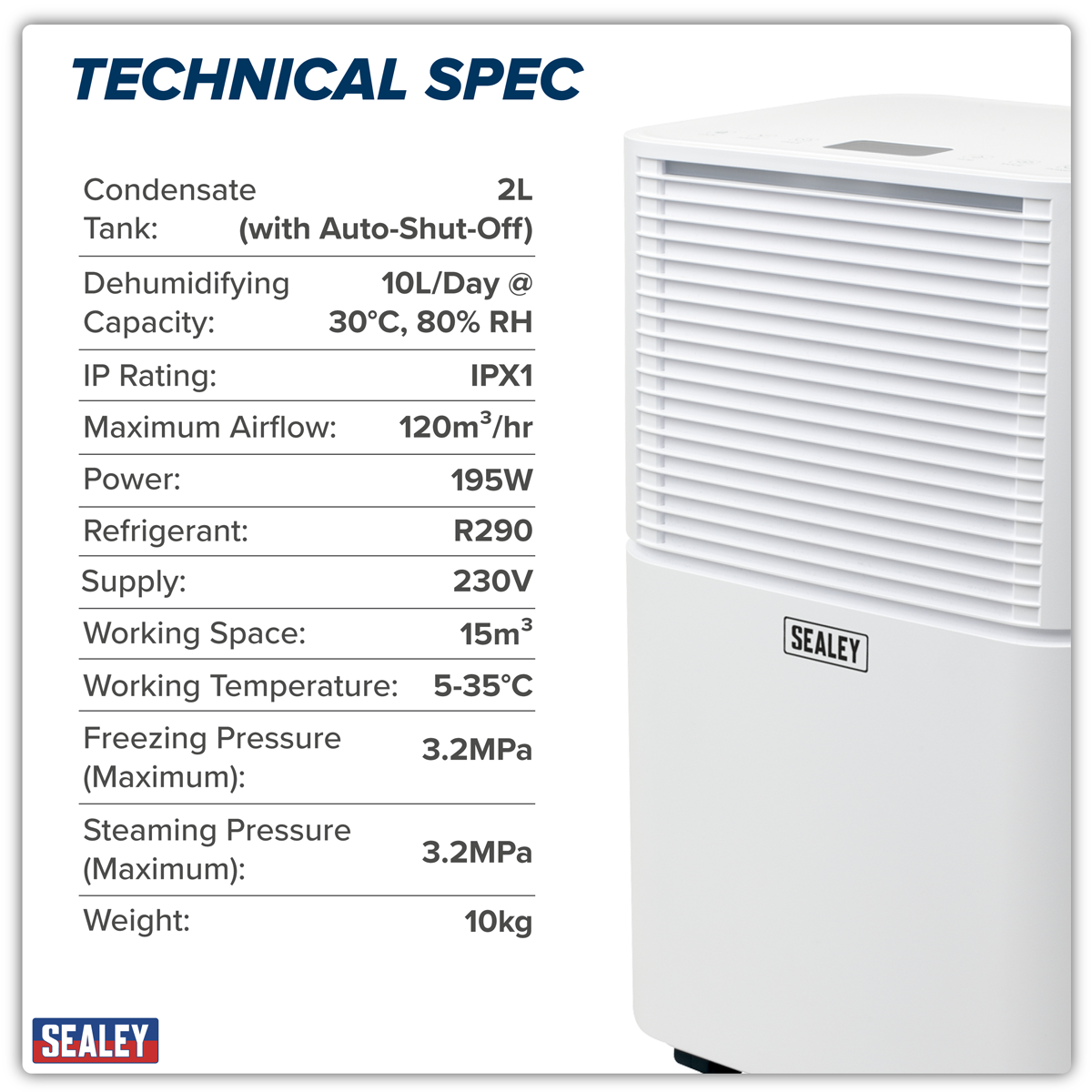 Sealey SDH102 Dehumidifier with Laundry Mode 10L