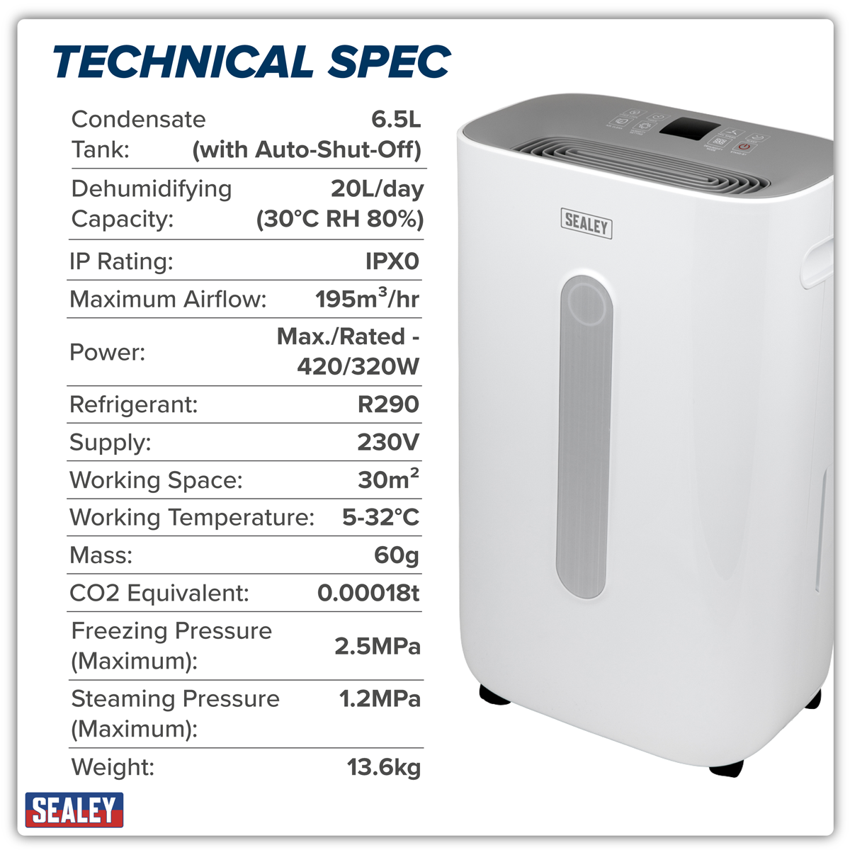 Sealey SDH20 Dehumidifier with Laundry Mode 20L