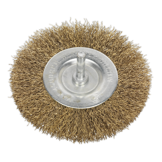 Sealey SFB100 100mm Crimped Flat Wire Brush with 6mm Shaft